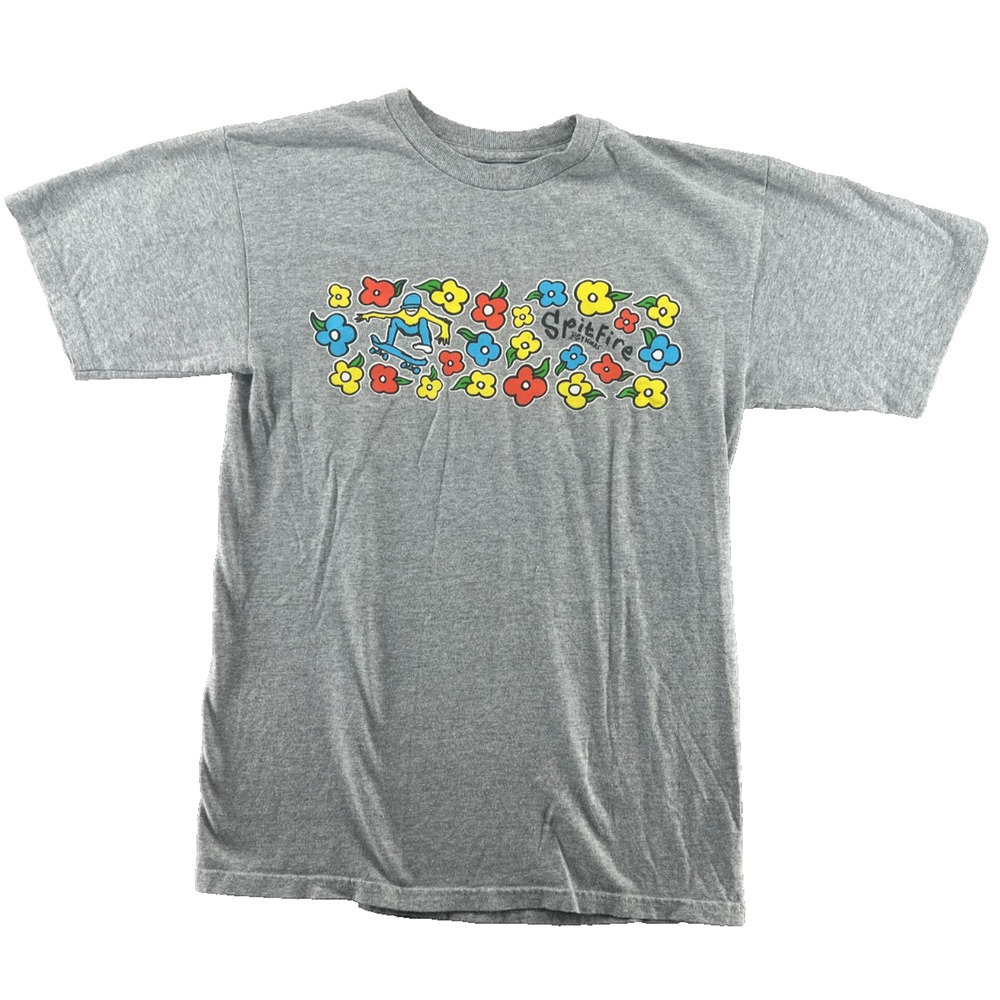 Spitfire Skateboards Floral Skater Graphic T Shirt Gray Short Sleeve Tee S